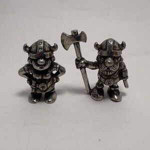 Vintage Tinn-Per Pewter Norway Viking Pair with Ax Mini Figures 1.5”